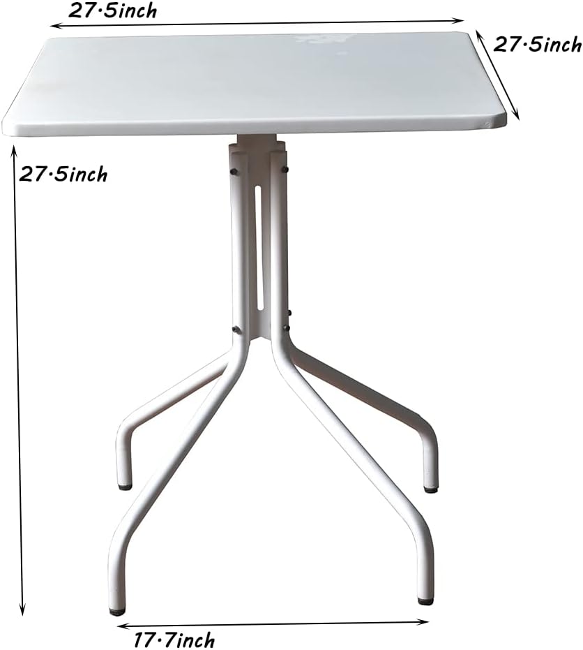 Mesa auxiliar cuadrada de metal para exteriores, de 27.5 pulgadas, para patio, césped, balcón, piscina o jardín, color blanco