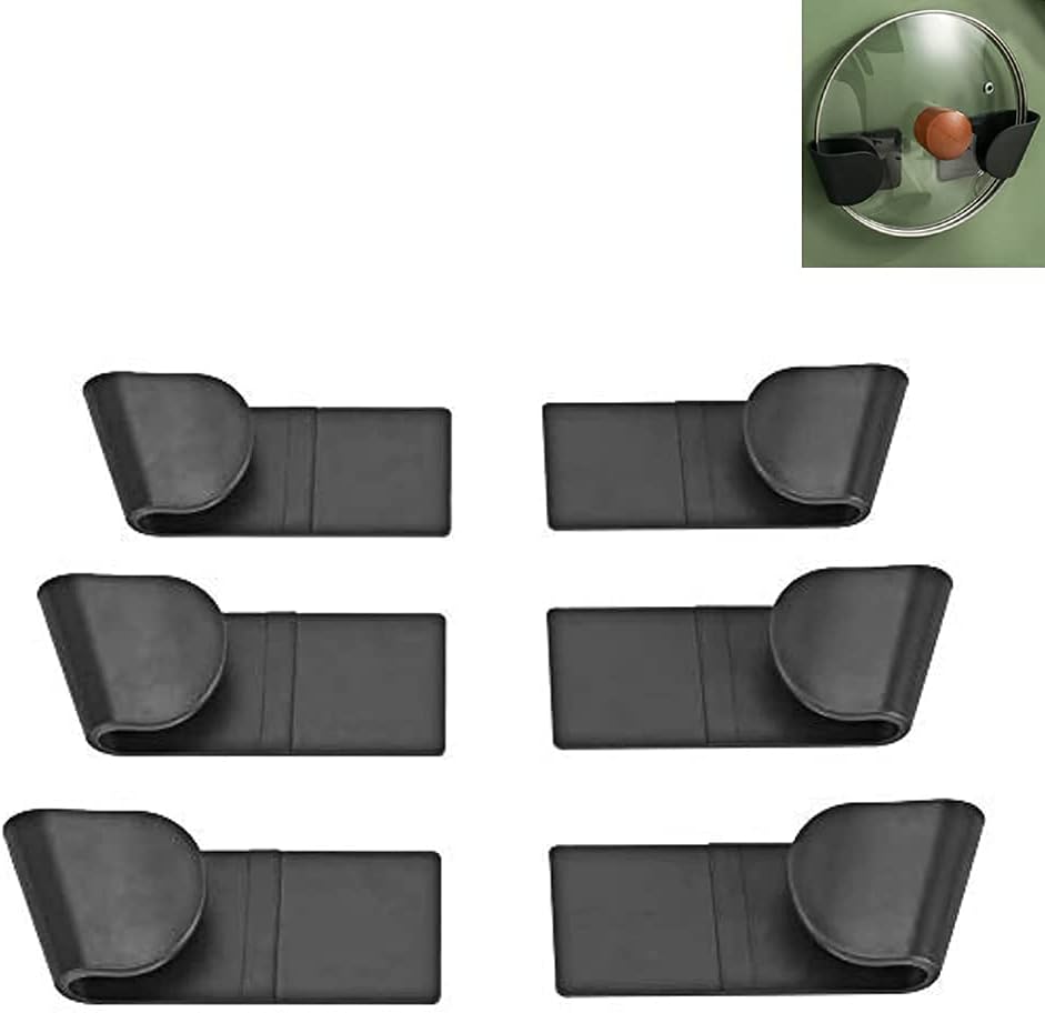 Yosoo 6 soportes para tapa de olla, acero inoxidable, montado en la pared, sin perforaciones, para el hogar, para colocar en la pared, para