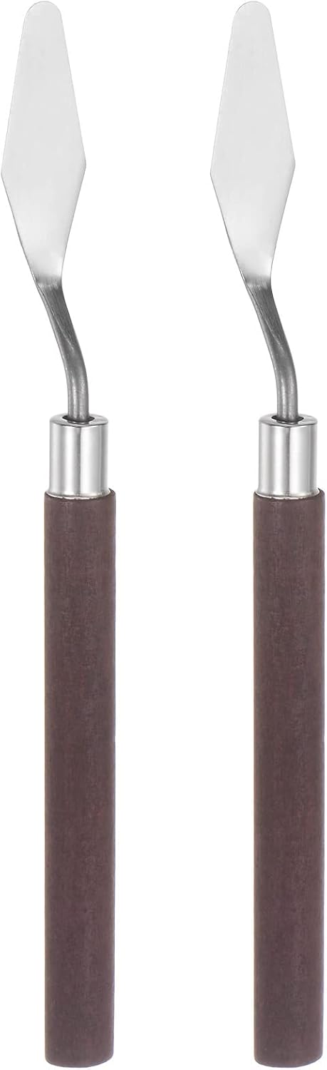 2 cuchillos de paleta No.5 de 0.551 in de ancho, espátula puntiaguda pequeña de acero inoxidable, cuchillo de paleta de pintura con mango de madera