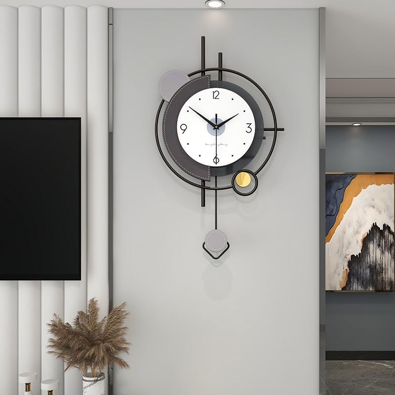 FLEBLE Relojes de pared modernos para decoración de sala de estar, reloj de pared de péndulo grande, funciona con pilas, sin tictac, silencioso para