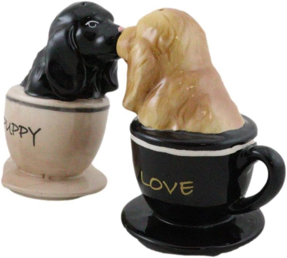 Cocker Spaniel Puppy Love – Juego de saleros magnéticos de cerámica