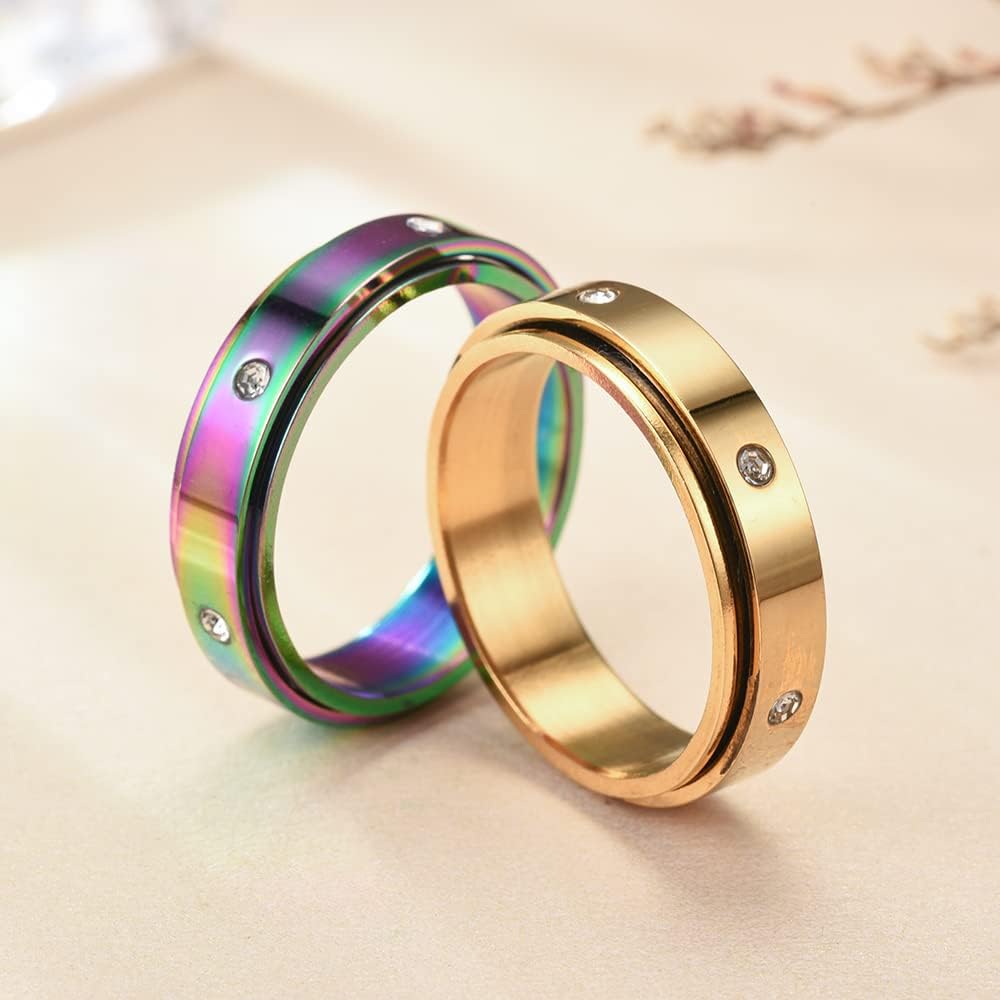 fekang Anillos de ansiedad para mujeres, anillos giratorios para aliviar el estrés, anillos giratorios para adolescentes y niñas, 4 anillos de acero