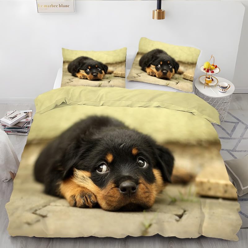Juego de funda de edredón de cachorro de color marrón claro, tamaño Queen, funda de edredón de microfibra suave y 2 fundas de almohada de 20 x 26