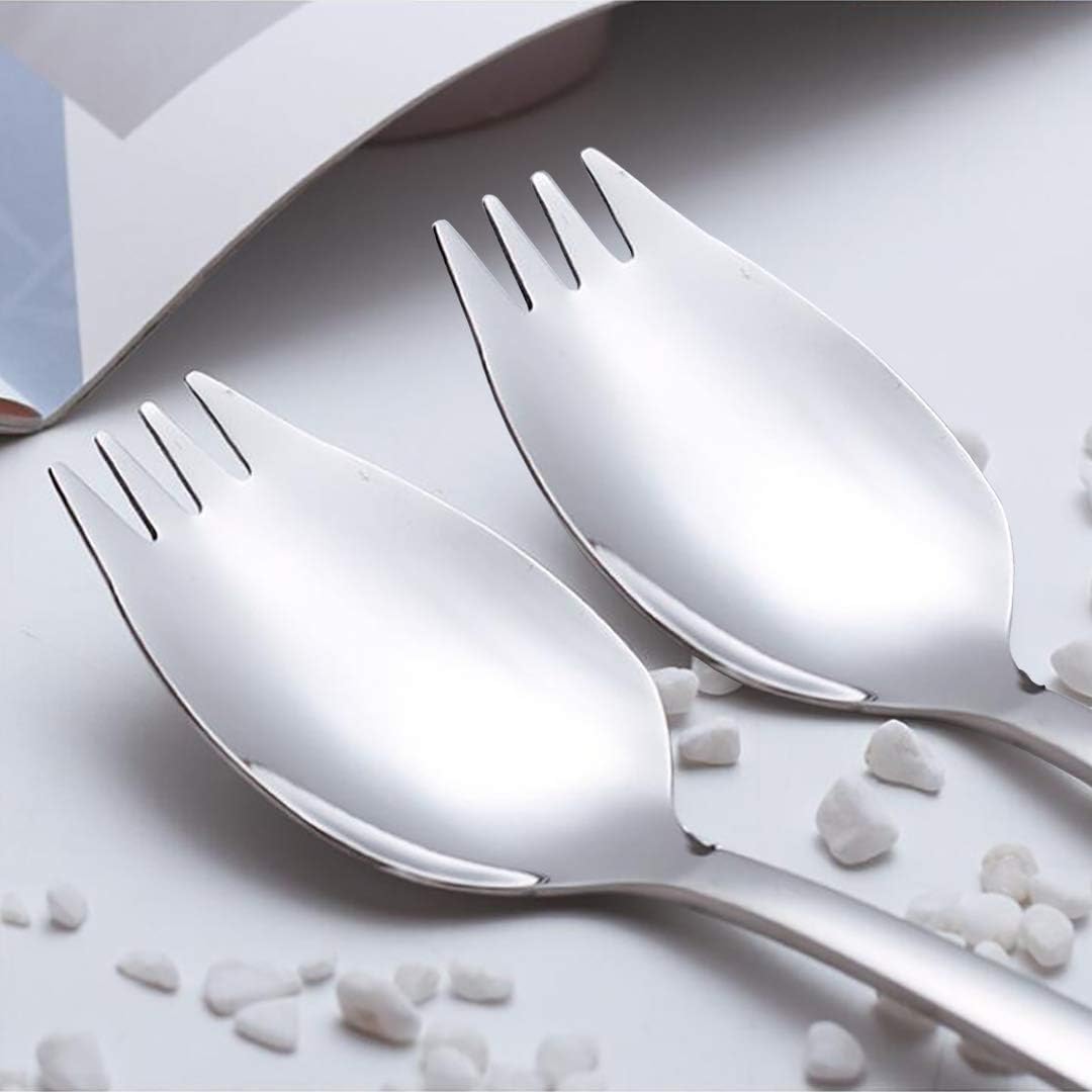 Sporks, AXIAOLU – Juego de 6 tenedores de acero inoxidable 1810, cuchara de helado de 7.4 pulgadas y tenedores de ensalada, tenedores reutilizables