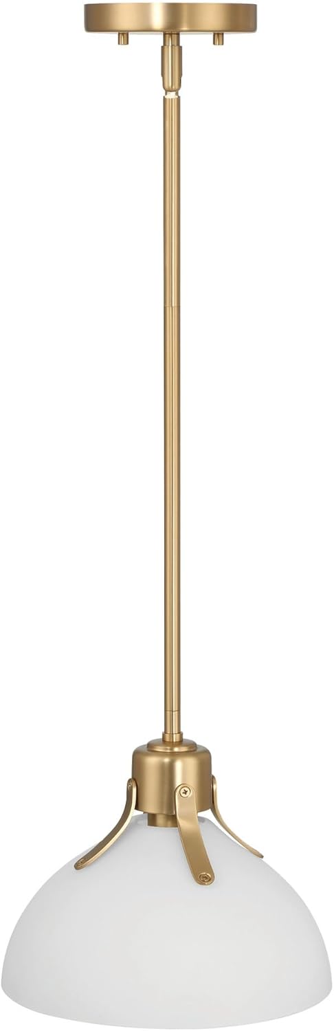 Robert Stevenson Lighting Delano – Lámpara de techo industrial de metal y vidrio grabado, dorado y blanco
