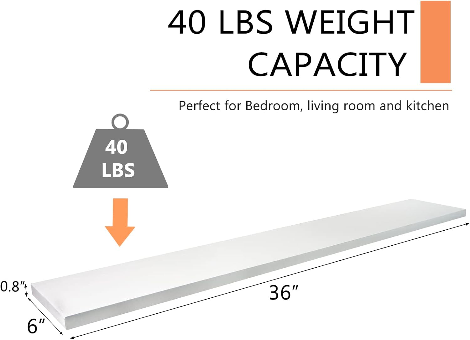 Estante flotante largo de 48 pulgadas blanco para pared, juego de 2, estante flotante de madera natural duradera para dormitorio y baño, fácil