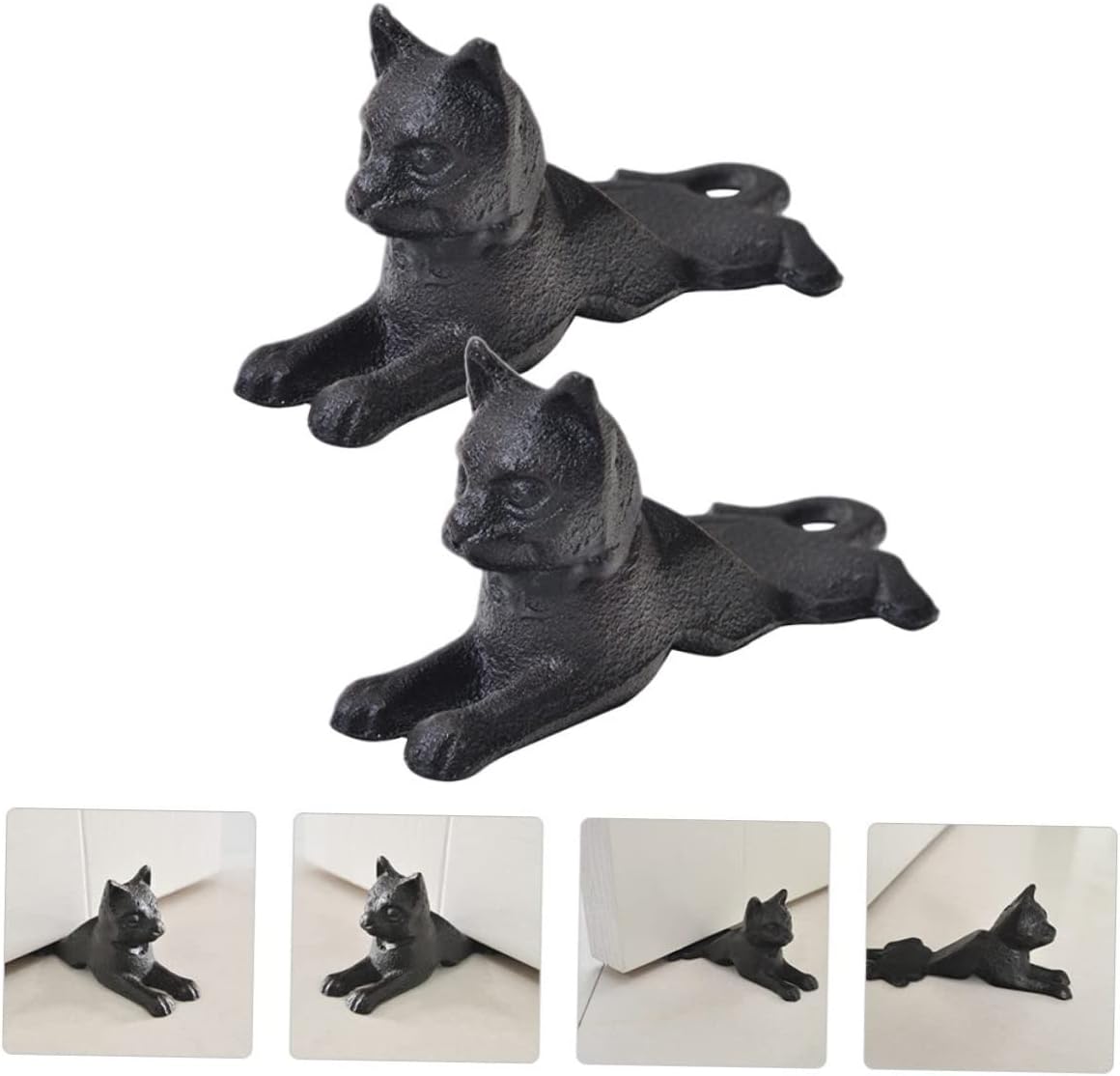 Ciieeo Tope de puerta de gato de hierro fundido, tope de puerta de metal resistente, decoración de escritorio, tapón de puerta de hierro fundido,