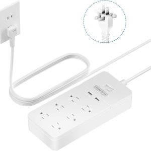 Regleta de alimentación de 2 clavijas con cable de extensión de 10 pies, protector de sobretensiones de enchufe plano NTONPOWER con 6 tomas, 2 Regleta de alimentación de 2 clavijas con cable de extensión de 10 pies, protector de sobretensiones de enchufe plano NTONPOWER con 6 tomas, 2