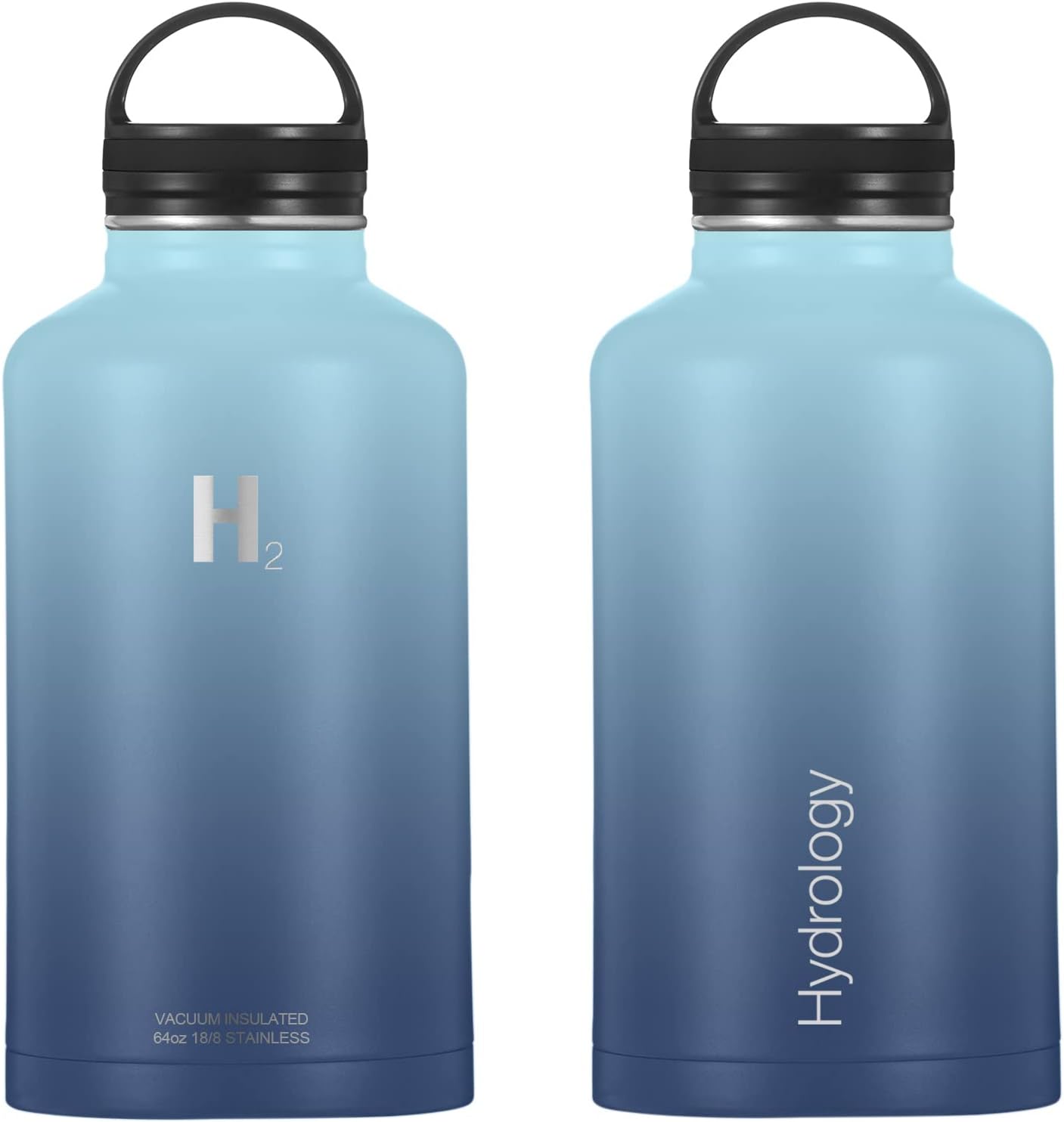 H2 Hydrology – Botella de agua deportiva de 18, 22, 32, 40 o 64 onzas con 3 tapas, termo de acero inoxidable de doble pared con aislamiento al vacío