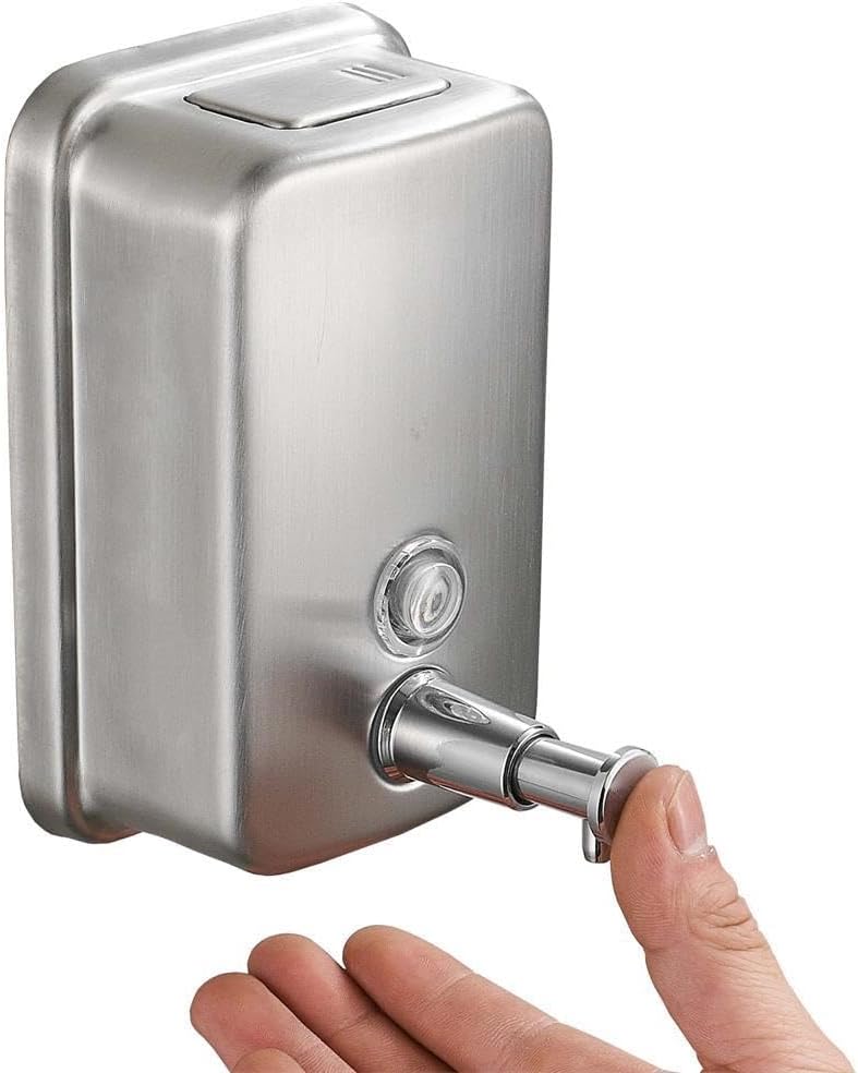 Dispensador de jabón de montaje en pared – Dispensador de jabón líquido de acero inoxidable manual para baño, hotel, restaurante comercial, 16.9 fl