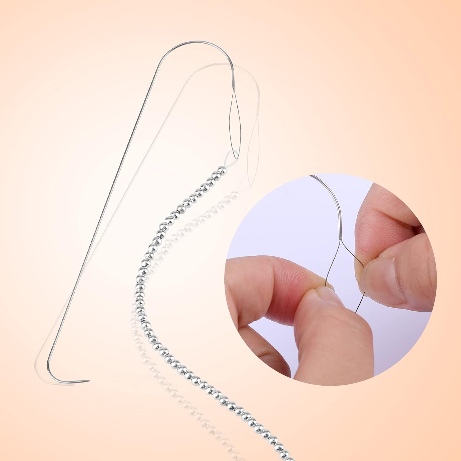 SAVITA 8 agujas curvadas para abalorios, agujas de cuentas de 5.2 pulgadas, agujas de ojo grandes de acero inoxidable con mango de cuentas, aguja