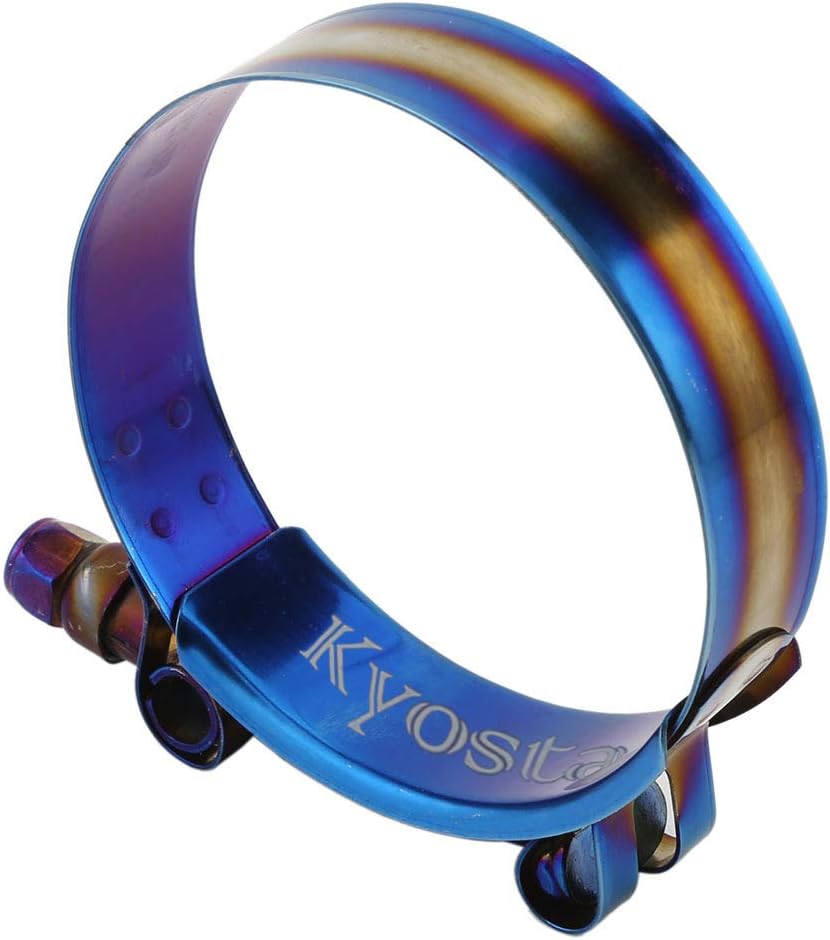 Kyostar Abrazadera de manguera con perno en T de 2.5 pulgadas, ajustable, acero inoxidable, color azul titanio, diámetro de abrazadera para 2.5