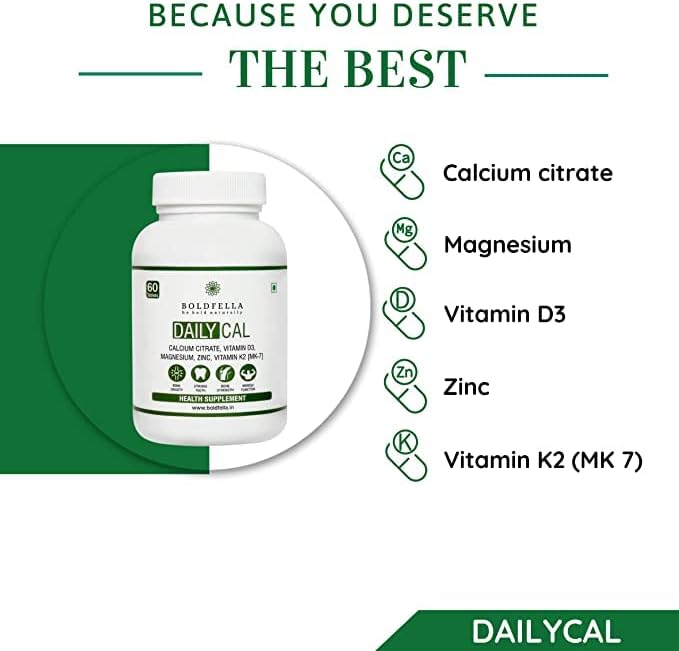 DAILYCAL – Citrato de calcio 1000 mg – Suplemento de calcio 100% vegetariano – Apoya la función muscular, fuerza ósea, dientes fuertes, densidad