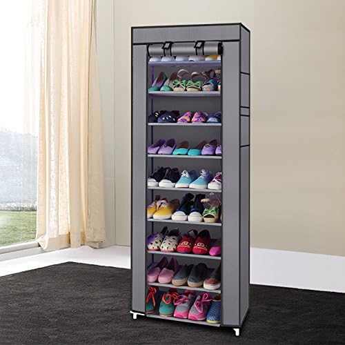 Zapatero organizador, De moda de ahorro de habitación 9 celosías Tela no tejida Zapatero gris, Zapateras organizador para zapatos