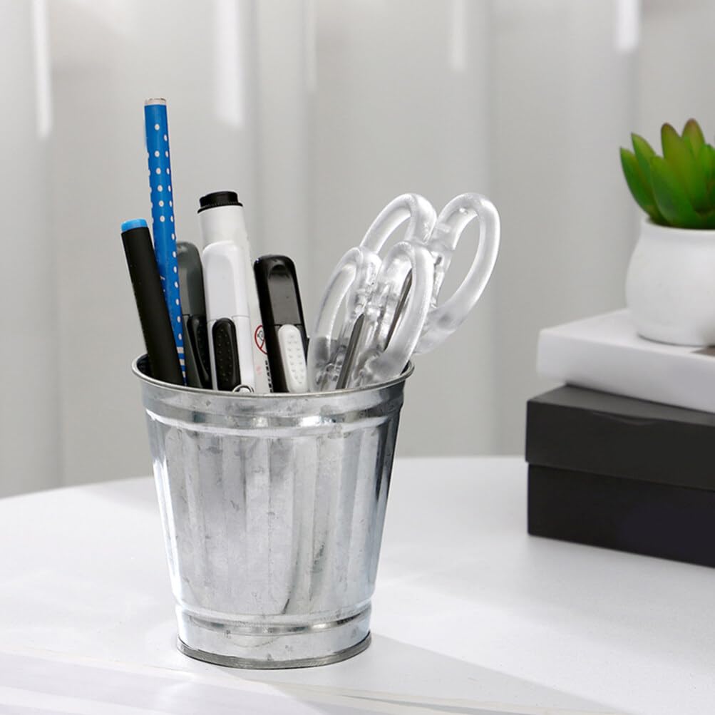 Alipis 4 cubos de basura galvanizados con tapa, mini papelera de encimera, pequeños cubos de metal, cubo de basura, maceta, soporte para bolígrafo