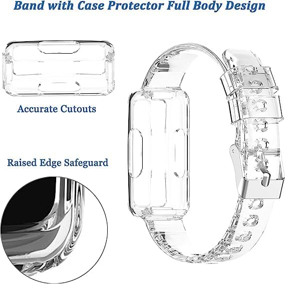 Correa compatible con Fitbit Inspire 3 para mujeres y hombres, pulsera transparente con funda protectora integrada de repuesto para Inspire 3