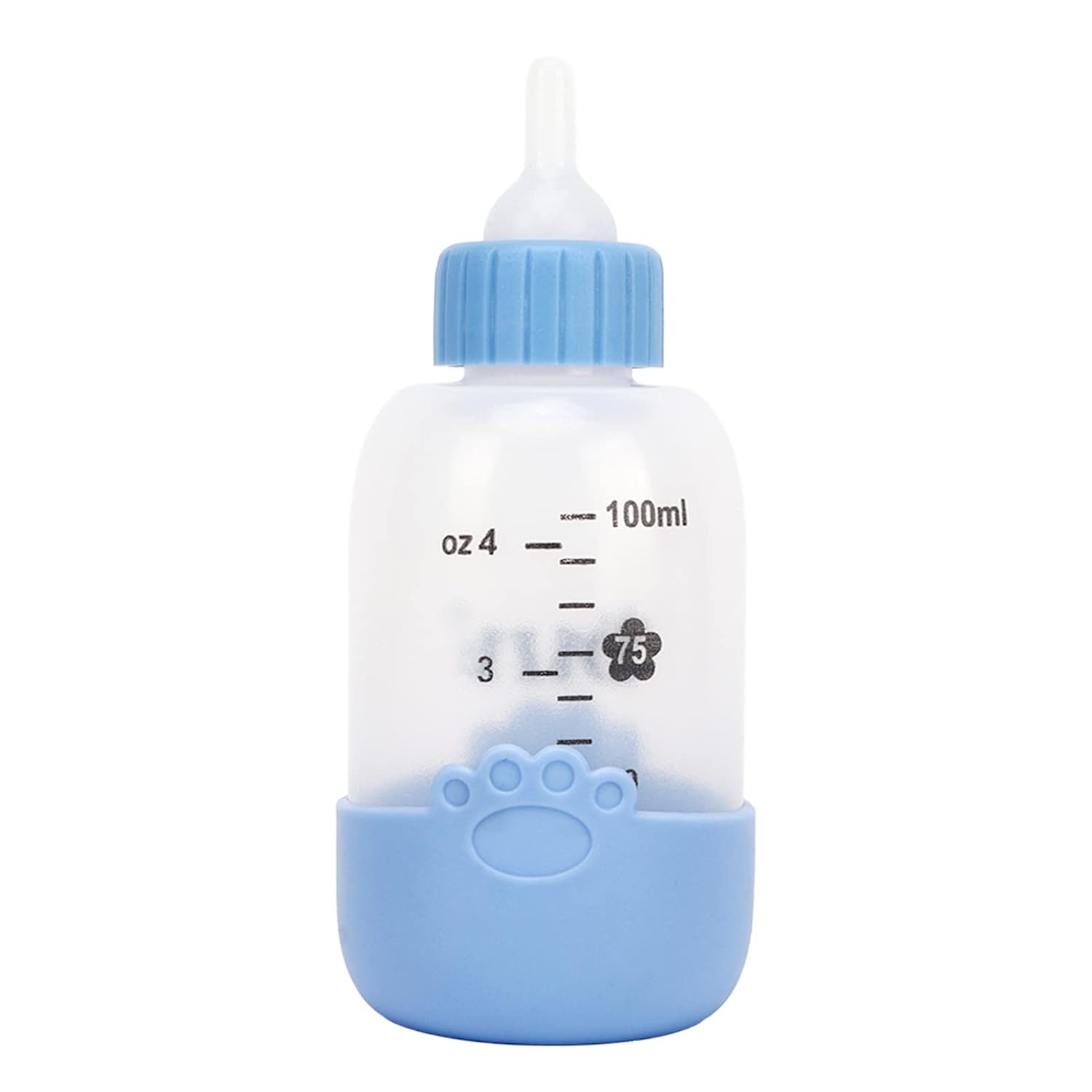 Botella de leche para mascotas, botella de lactancia de silicona transparente universal con 3 pezones para cachorros (azul)