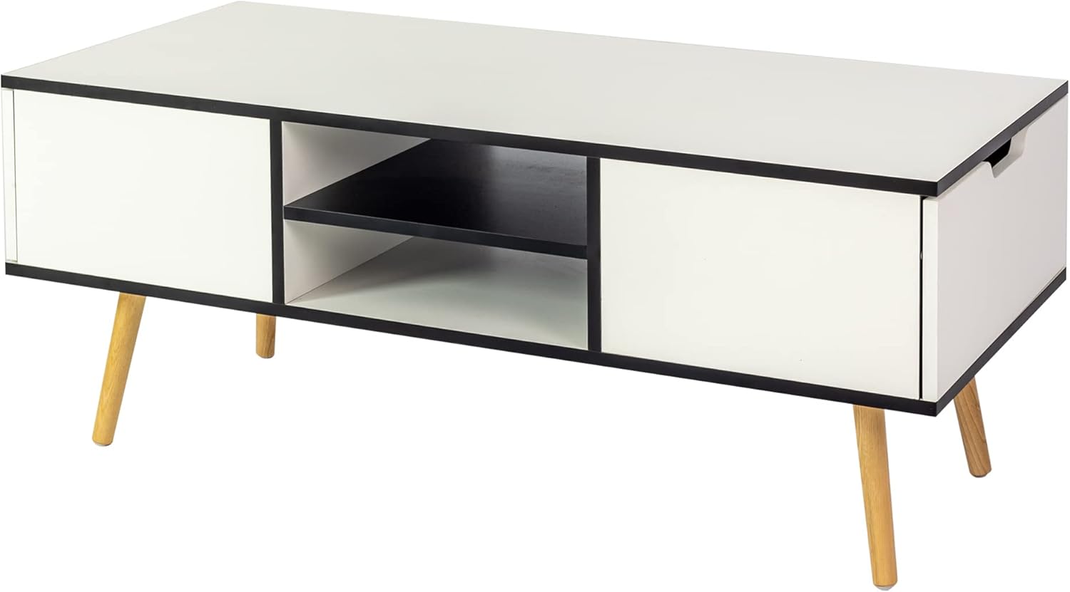 Mesa auxiliar para sala de estar, mesa de computadora con 2 cajones, mesa de soporte de TV con compartimento oculto y estante de almacenamiento para