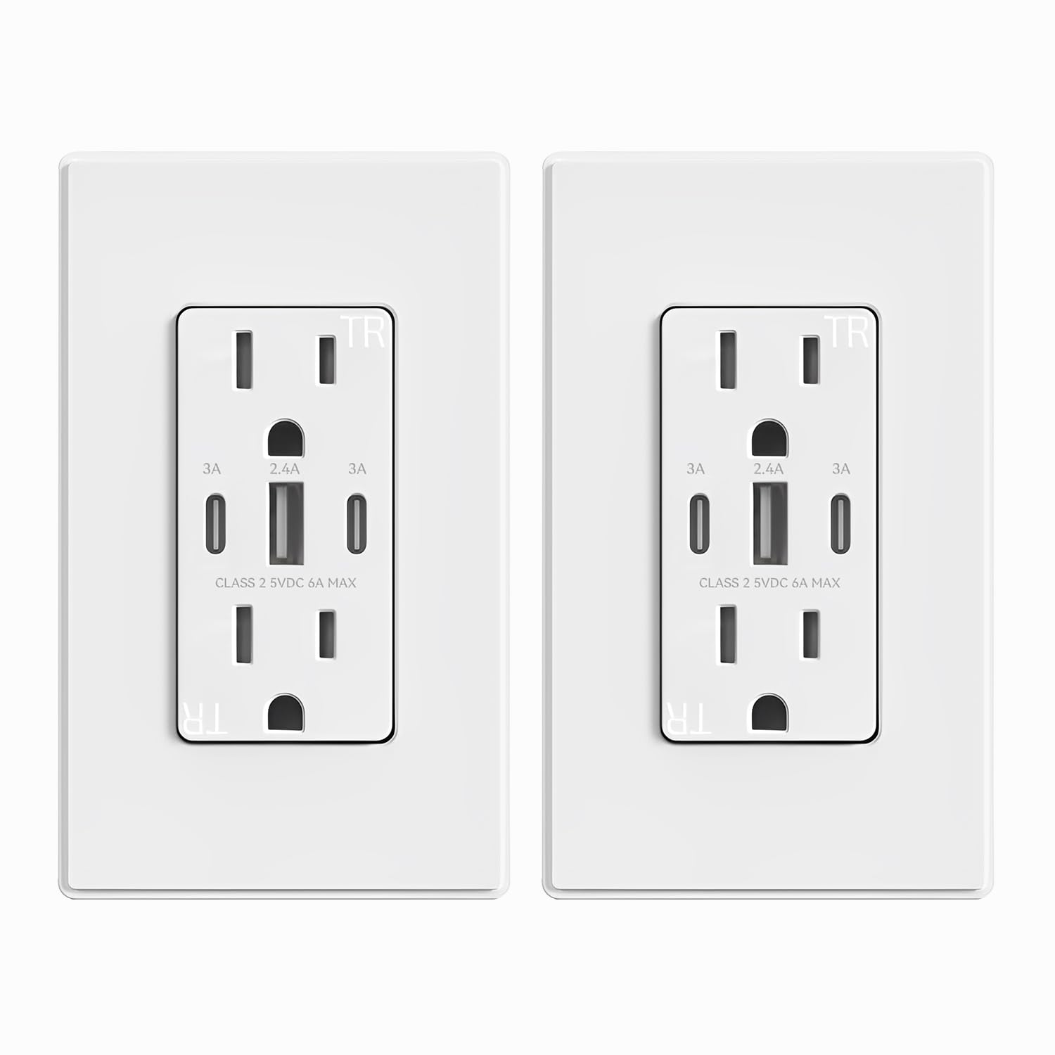 ELEGRP Tomacorrientes USB, 30 W 6.0 Amp USB C, toma de pared USB de 3 puertos, toma de corriente resistente a manipulaciones de 15 amperios con 2
