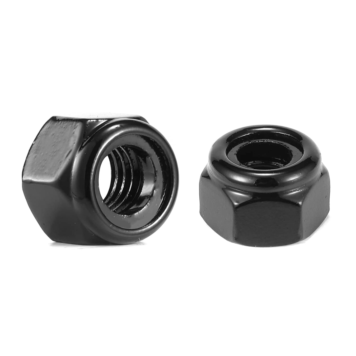Tuercas hexagonales de nailon 38-16, 50 tuercas de seguridad de acero inoxidable 304, accionamiento hexagonal, acabado brillante, óxido negro por SG