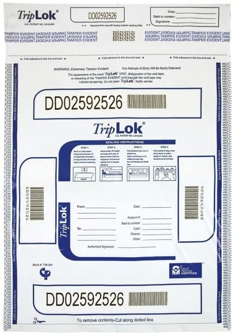 TripLOK Bolsas de depósito a prueba de manipulaciones, manejo de efectivo y objetos de valor, humedad, calor, detección de frío, película especial