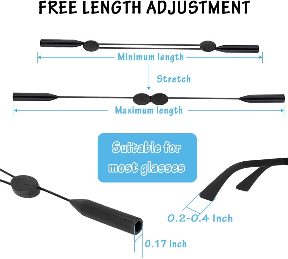 BERYLER Paquete de 4 correas ajustables para gafas, correa duradera para lentes de sol, correa impermeable para gafas, correa antideslizante para