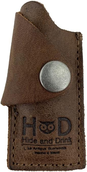 Hide & Drink, Funda protectora para encendedor de cuero rústico hecha a mano (marrón borbon)