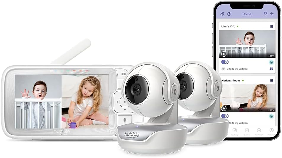 Hubble Connect Twin – Monitor inteligente de bebé de 5 pulgadas con cámara y audio, monitor de cámara inteligente NightVision para bebé zoom