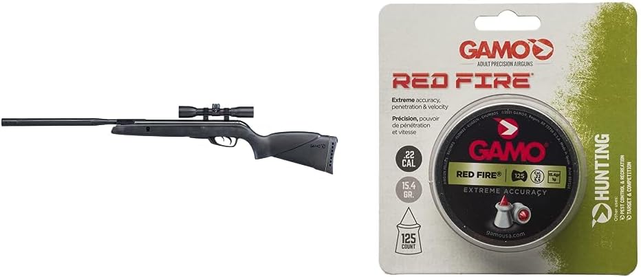 Gamo Wildcat Whisper Air Rifle .22 Cal, negro y rojo fuego .22CAL QTY125 ampolla 632270454 pellets .22