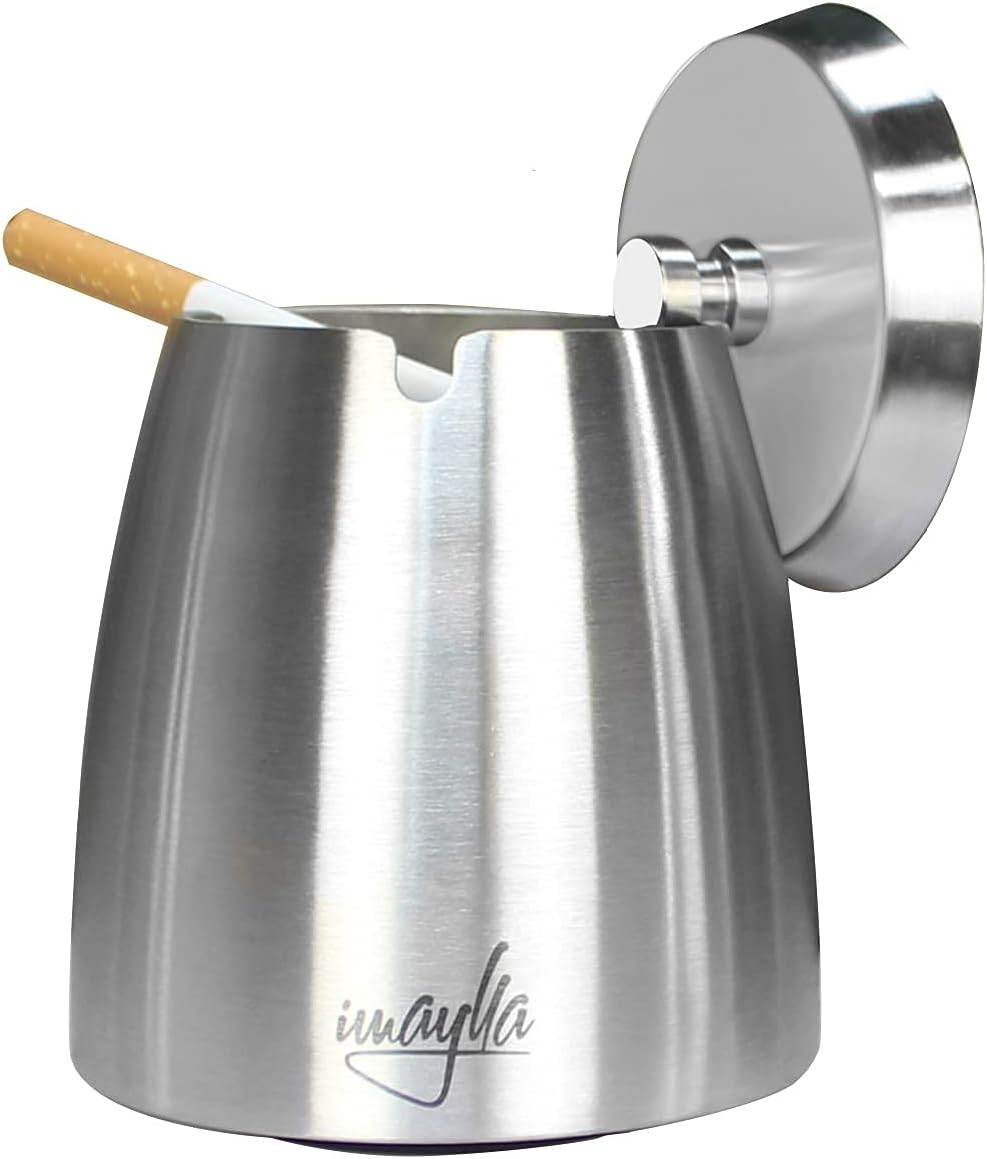 Cenicero triangular de acero inoxidable de alta capacidad a prueba de viento para exteriores, ceniceros para patio, mesa de humo, para exteriores,