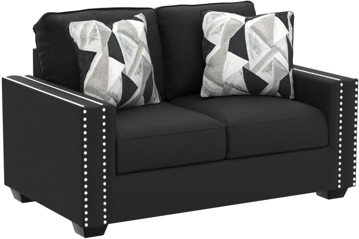 Signature Design by Ashley Gleston Glam – Sofá biplaza con ribete de clavos, color negro