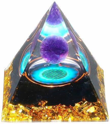 YATOJUZI Cristales de pirámide de orgón de 2.4 pulgadas, amatista, obsidiana, chakras, reiki, piedras preciosas de orgonita para energía positiva,
