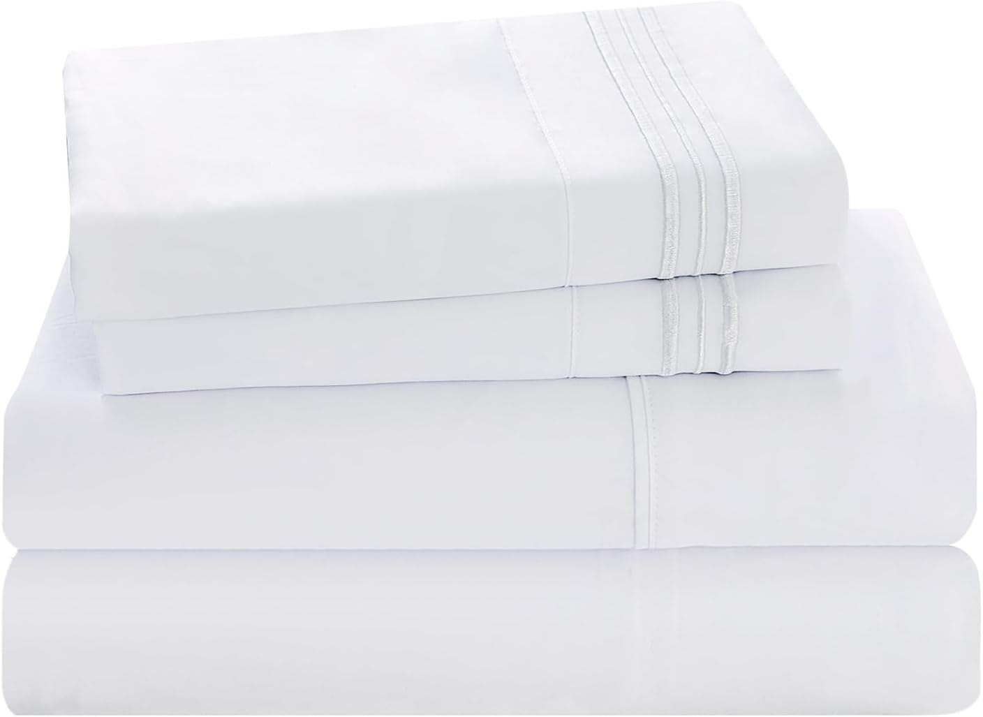 Juego de sábanas blancas de tamaño matrimonial, juego de sábanas bajeras y fundas de almohada de bolsillo profundo, 4 piezas de microfibra de