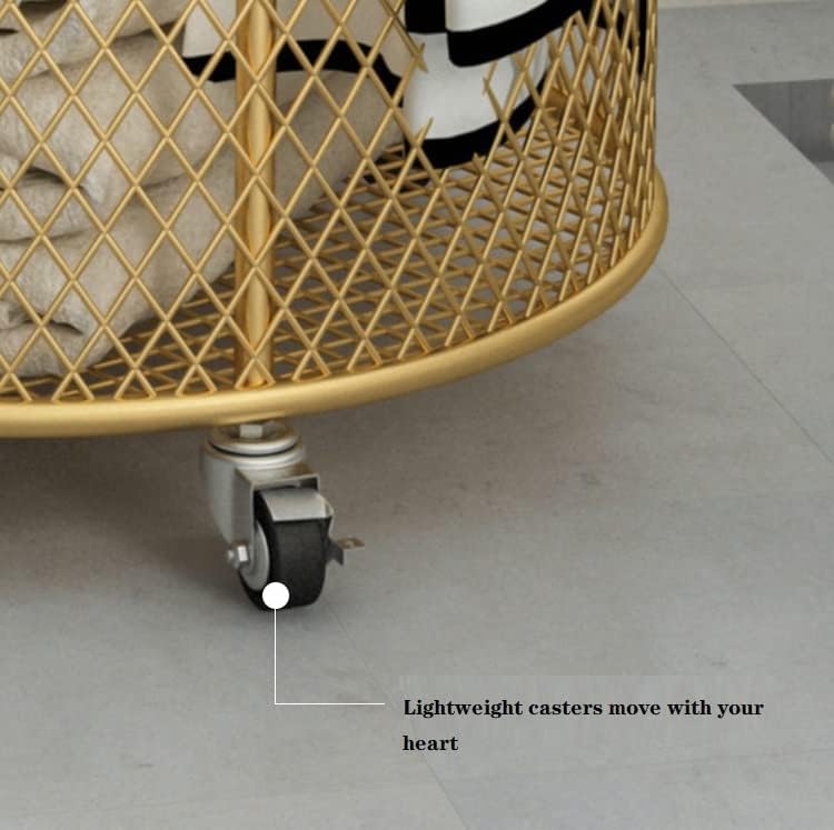 Cesta de lavandería con ruedas, cesta de metal para organizador de habitaciones, contenedores de almacenamiento de ropa sucia de malla redonda para