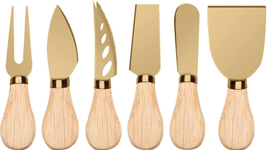 Yeeper Juego de cuchillos esparcidores de queso de madera, cuchillos de mantequilla con mango de madera para queso, kit de accesorios de tablero de