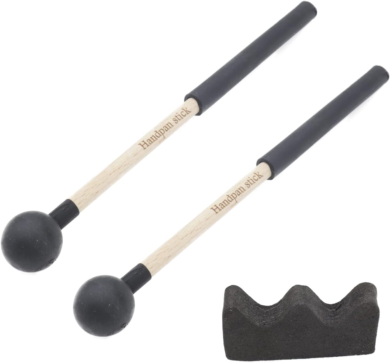 Cheerock 1 par de mazos de lengua de madera con soporte, palos de mano negros, mazo de lengua de acero con mango de goma, accesorios de instrumentos