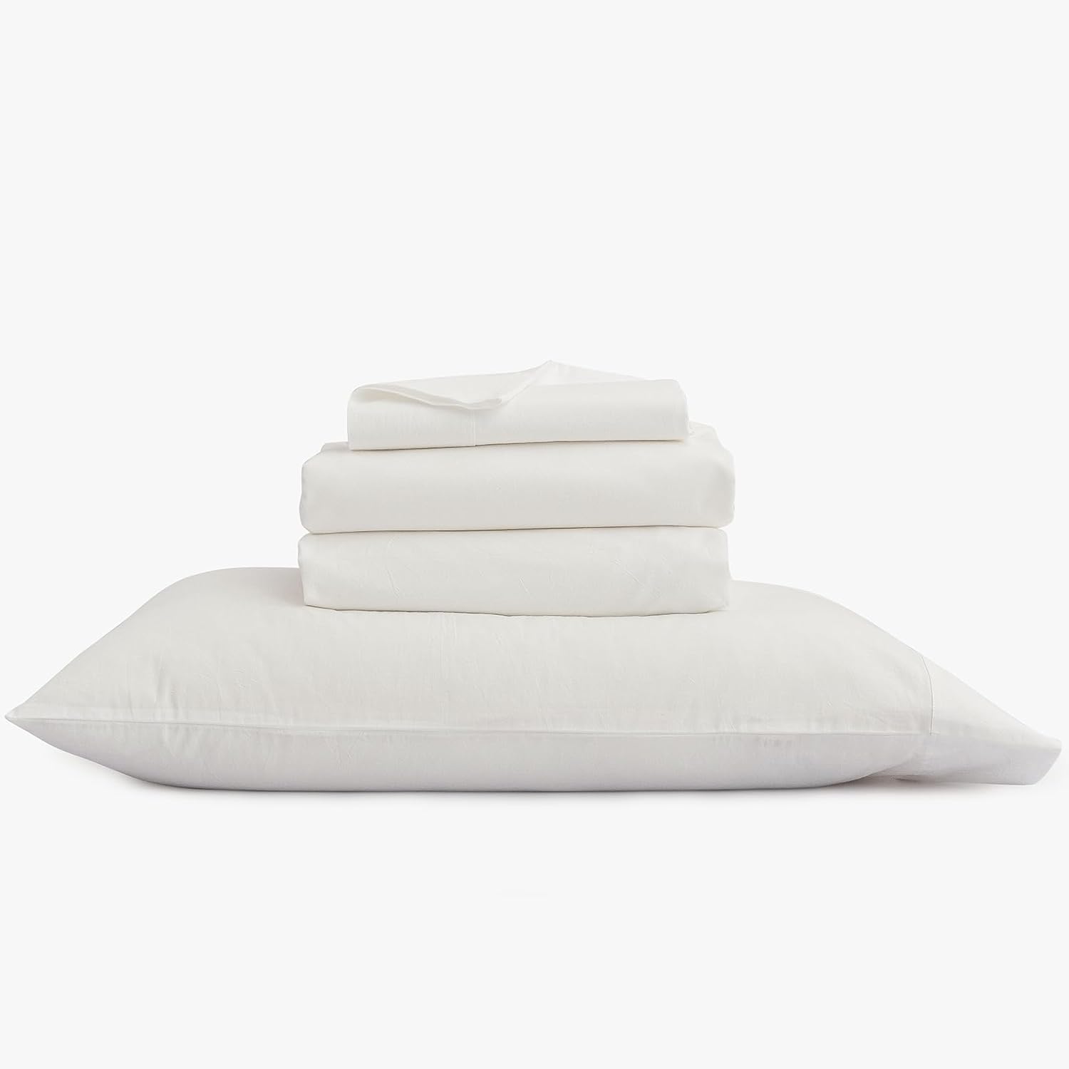 BESTOUCH Juego de sábanas 100% algodón lavado, tacto súper suave, cómodo, elegante, ligero, juego de ropa de cama de 4 piezas, color blanco hueso,