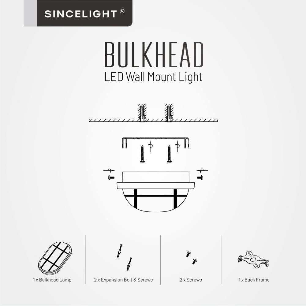 SINCELIGHT Lámpara LED ovalada para montaje en pared y techo, difusor de ópalo, impermeable IP65 para uso en interiores o exteriores, 15 W, blanco