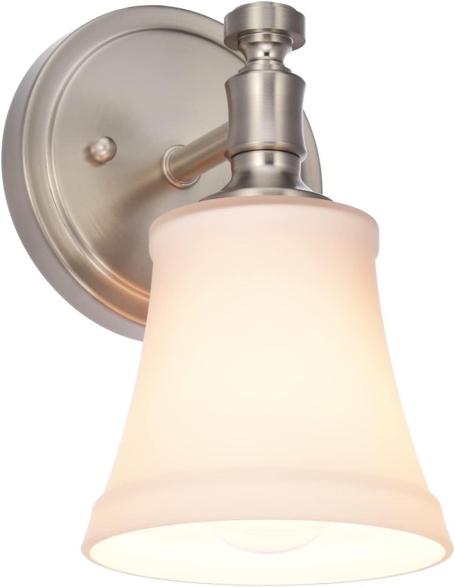 Wall Sconces, Traditional Brushed Nickel 1 Light Sconce, Wall Light with Opal Glass Shade for Bedroom Bathroom Living Room & Hallway Vanity Lighting