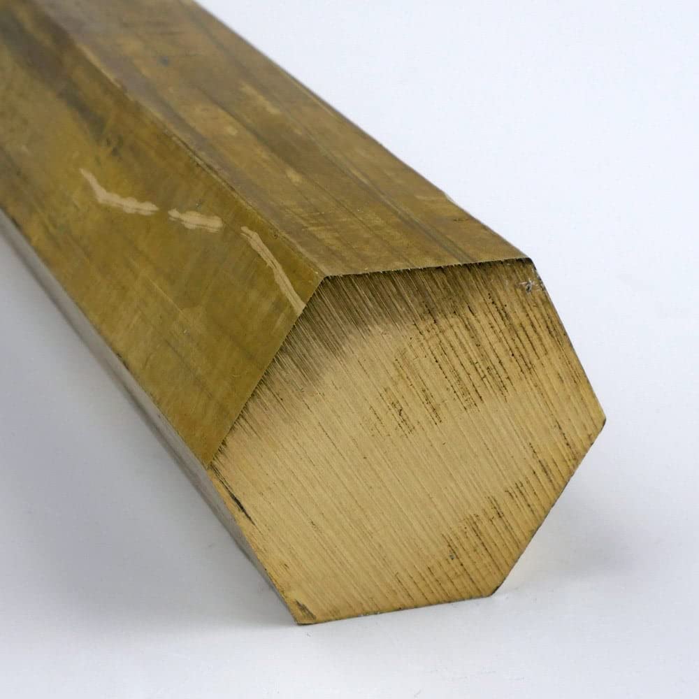 Barra hexagonal de latón 360, acabado sin pulir, extruido, temperamento H02, ASTM B16, 1 pulgada a través de planos, 12 pulgadas de longitud,