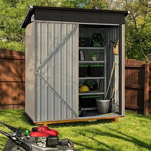 Cobertizo de almacenamiento al aire libre de 3.0 x 4.9 pies, cobertizo de metal para jardín para bicicleta, cobertizo de almacenamiento de