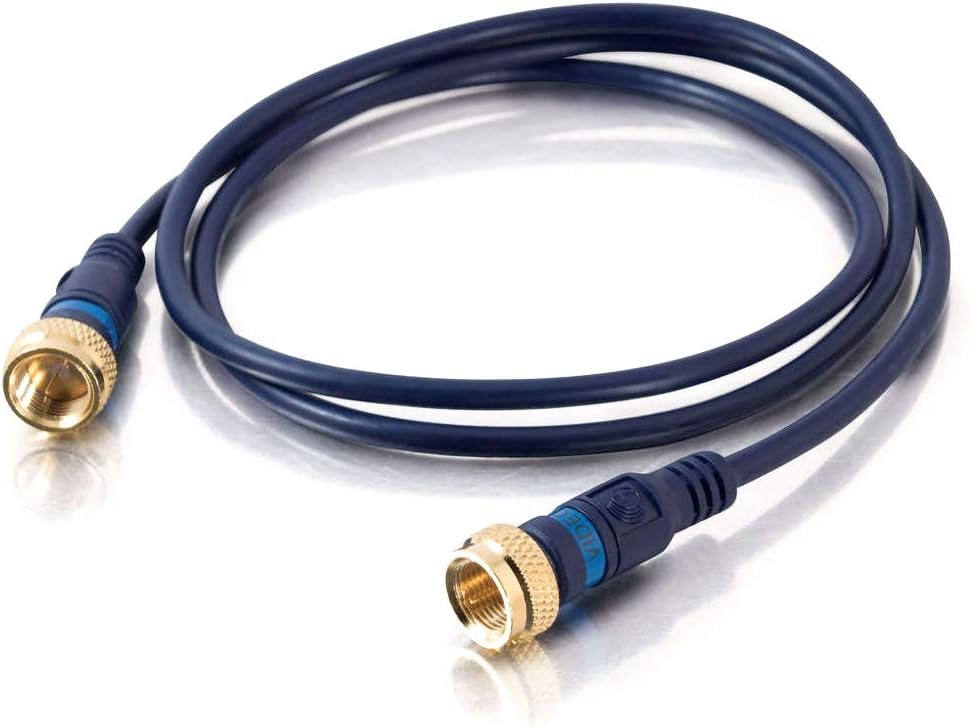 Legrand – C2G 27228 – Cable mini coaxial tipo F azul, cable coaxial de 12 pies tipo F para TV con conexiones de cable coaxial tipo F, 1 unidad, C2G