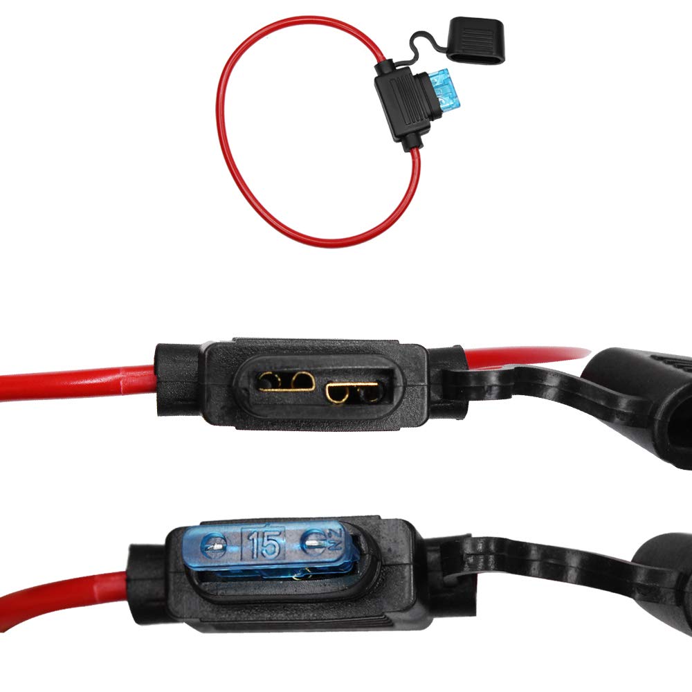 Soporte en línea 16AWG arnés de cableado ATCATO 15AMP Blade Automotive Fuse Holder 2 Pack