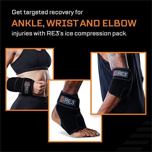 RE3 Paquete de compresión de hielo para tobillo, muñeca y codo, envoltura de crioterapia para dolor crónico, tendinitis de Aquiles, fascitis