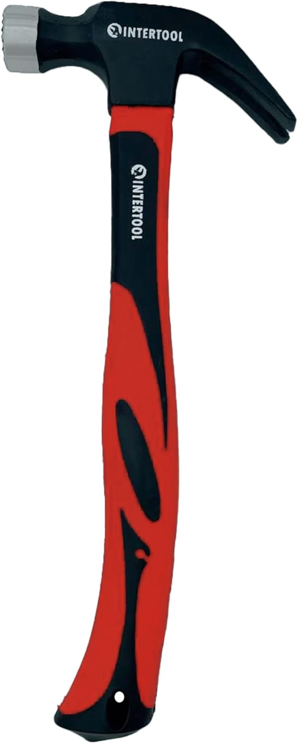 INTERTOOL Martillo de garra, 16 oz, cara fresada, mango de absorción de impactos de fibra de vidrio, 1 libra, arrancador de uñas magnético,