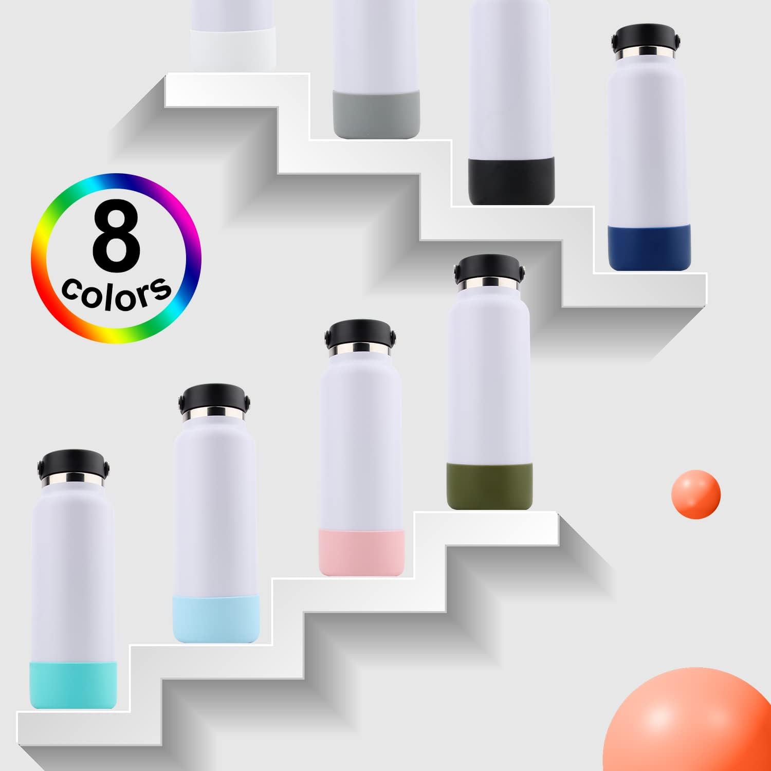 Desing Wish Funda protectora de silicona compatible con botellas de agua deportivas Hydroflask de 12-24 onzas, 32 onzas y 40 onzas, funda protectora