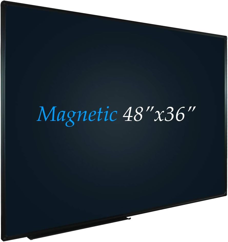 JILoffice Pizarra magnética negrapizarra negra de 48 x 36 pulgadas, marco de aluminio negro con bandeja de marcadores para oficina, hogar y escuela