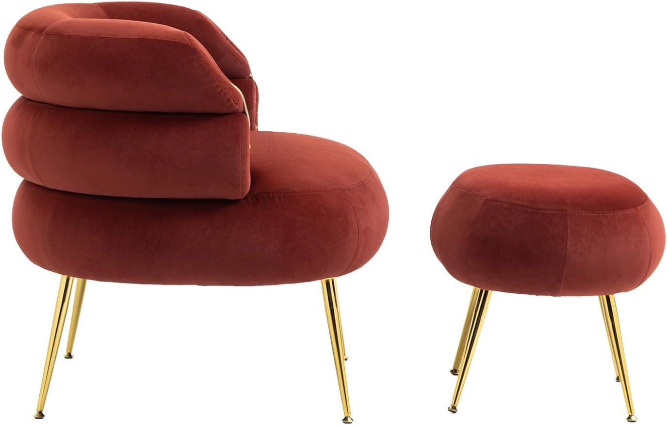 Silla decorativa de terciopelo con otomana, cómoda silla tapizada con patas de metal dorado, moderno sillón copetudo con reposapiés, para sala de