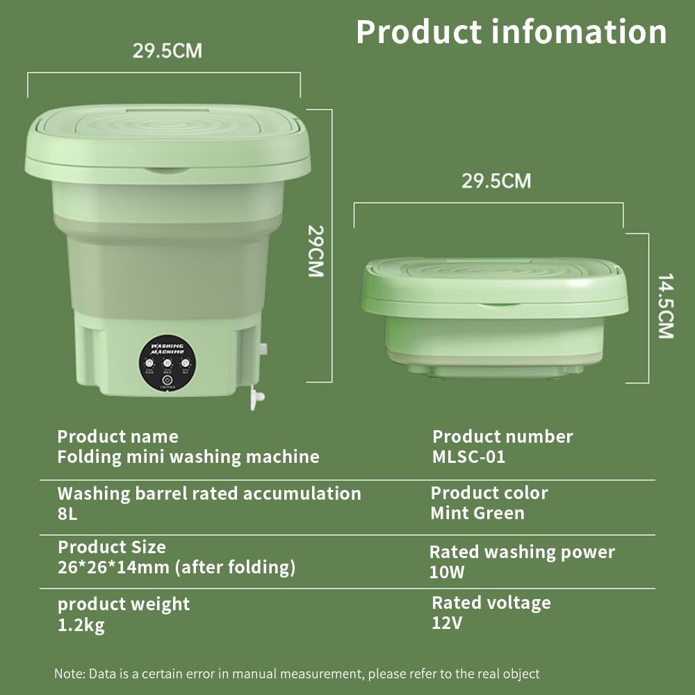 Lavadora portátil, mini lavadora plegable de 8 litros con 3 modos de limpieza profunda para ropa interior, ropa de bebé, pequeña lavadora