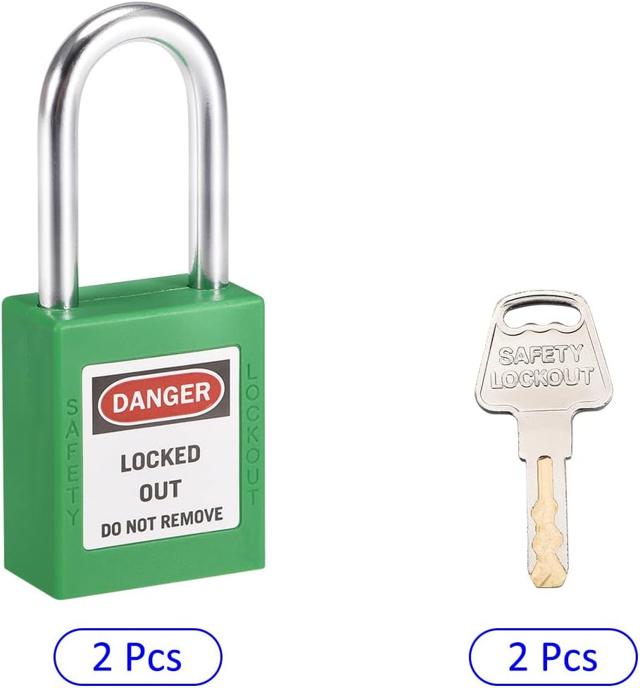 Paquete de 2 candados de seguridad con llave similar, ligeros y compactos, se aplican para bloquear la etiqueta, (1.496 pulgadas, verde)